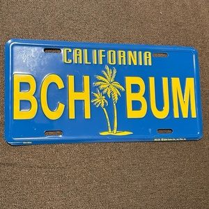 California BCH BUM License Plate Palm Trees Blue & Yellow